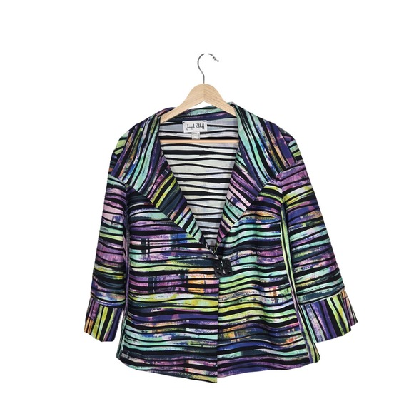 Joseph Ribkoff Jackets & Blazers - Joseph Ribkoff Abstract Stripe Jacket Open Front Textured Career Artwear 16